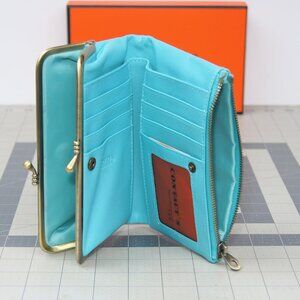 Contacts Women's Genuine Goat Leather Long Wallet Card Holder Aqua NWT